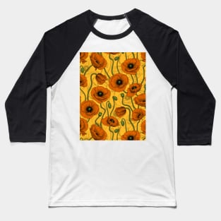 Orange Poppies Baseball T-Shirt